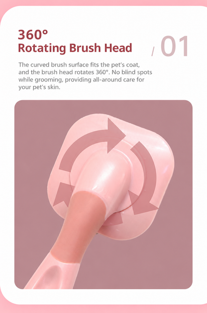 Back view diagram showing the pet brush head rotating around the handle
