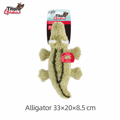 AFP Titan green alligator plush pet toy measuring 33 by 20 by 8.5 centimeters