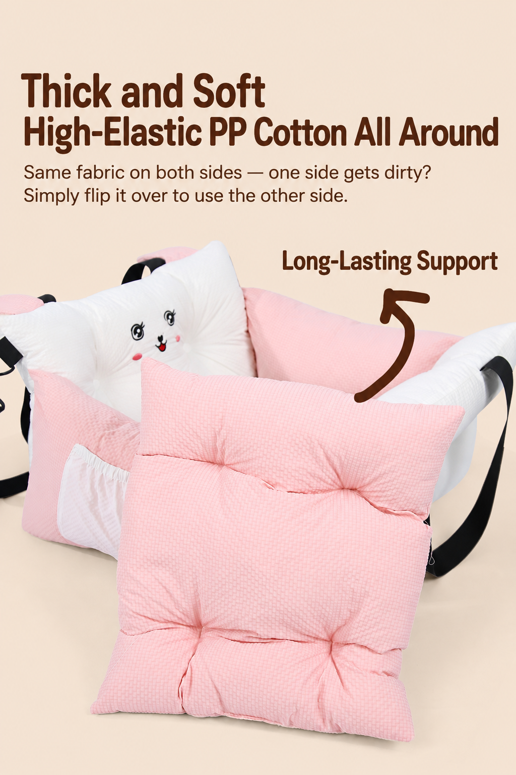 PP cotton filled side cushions removed from pink puppy pet car seat