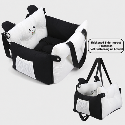 Black panda convertible pet car seat and portable carrier with cushioned walls