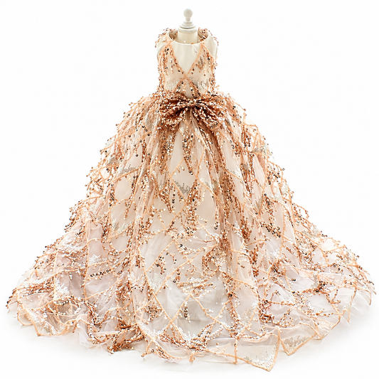 luxury sequin dog dress gold evening gown with train