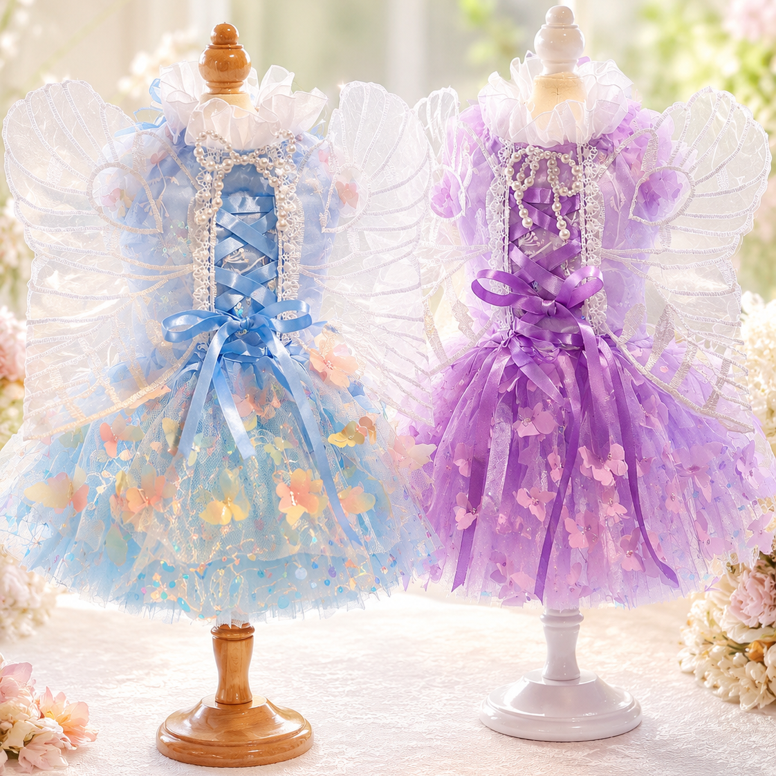 Butterfly Fairy Dog Dress with Wings – Luxury Tulle Pet Princess Outfit