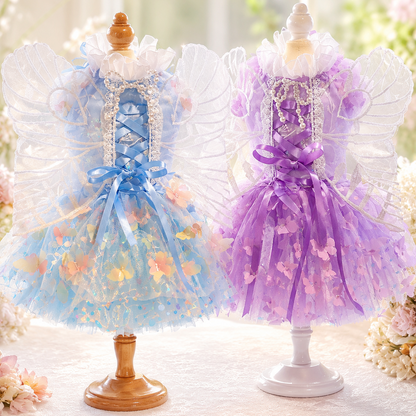 Butterfly Fairy Dog Dress with Wings – Luxury Tulle Pet Princess Outfit