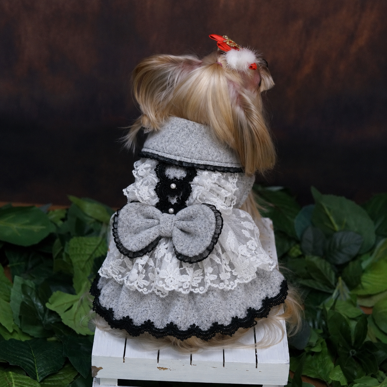Handmade Pet Clothing Simple Design Chic Grey Wool Dog Coat Dress