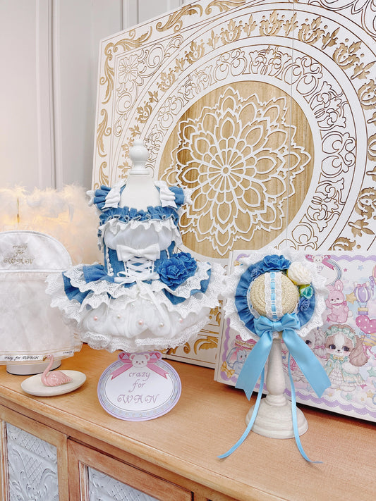 High quality handmade dog dresses denim+hat