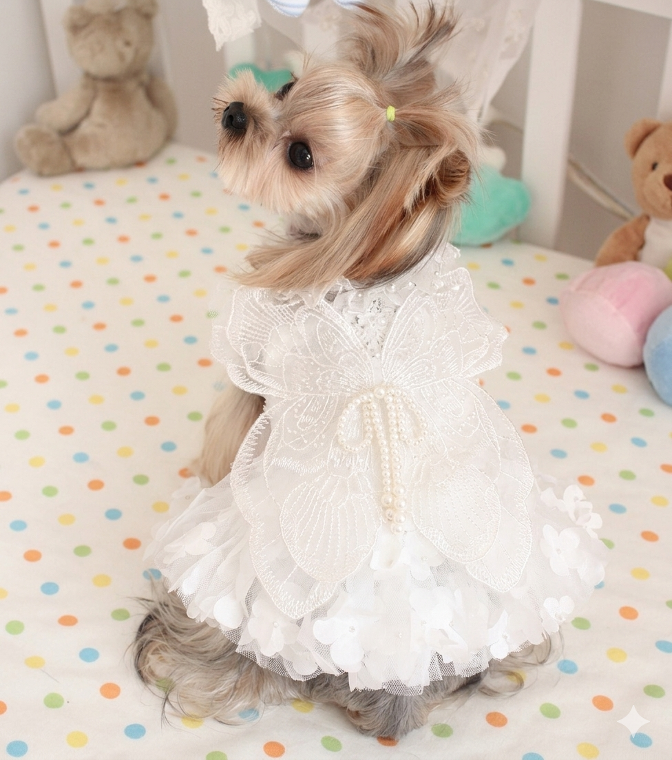 wedding dog dress pearl lace tulle pet clothing small dogs
