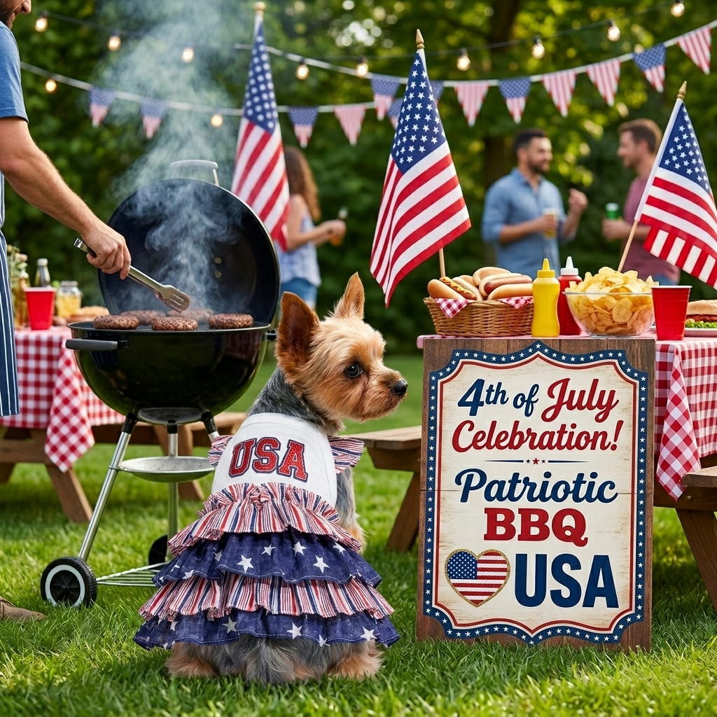 Patriotic Dog Dress USA Flag Ruffle Dress – Red White Blue Puppy Outfit for 4th of July