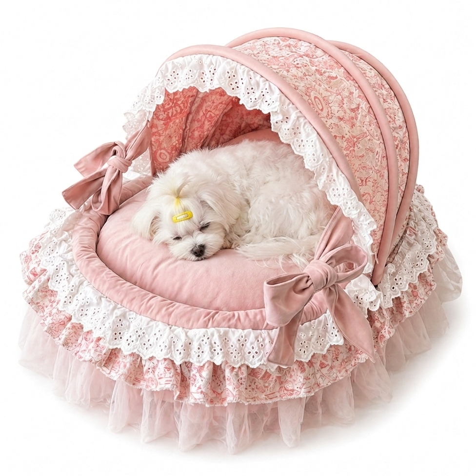 luxury pet bed with lace trim bow decor small dog cat bed