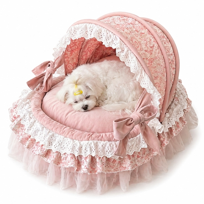 luxury pet bed with lace trim bow decor small dog cat bed