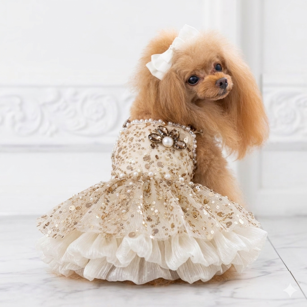 luxury dog dress gold sequin outfit