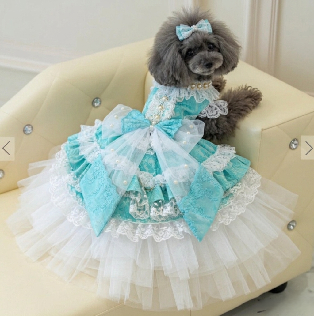 luxury vintage dog gown lace pearl princess dress