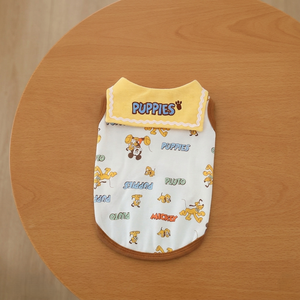 Cartoon puppy sailor collar dog shirt with embroidered yellow collar lightweight summer pet tank top for small dogs and cats