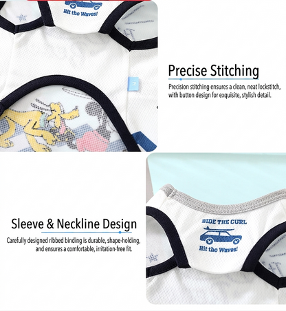 Close-up detail of breathable mesh fabric, reinforced stitching, and durable edge binding on pet tank top
