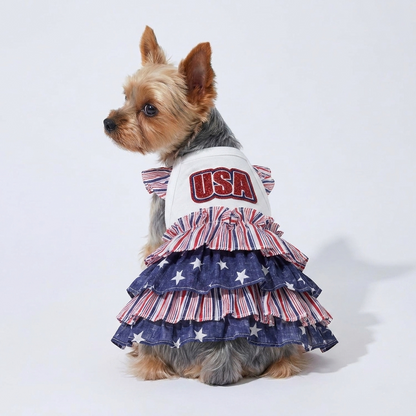 red white blue dog dress ruffle skirt