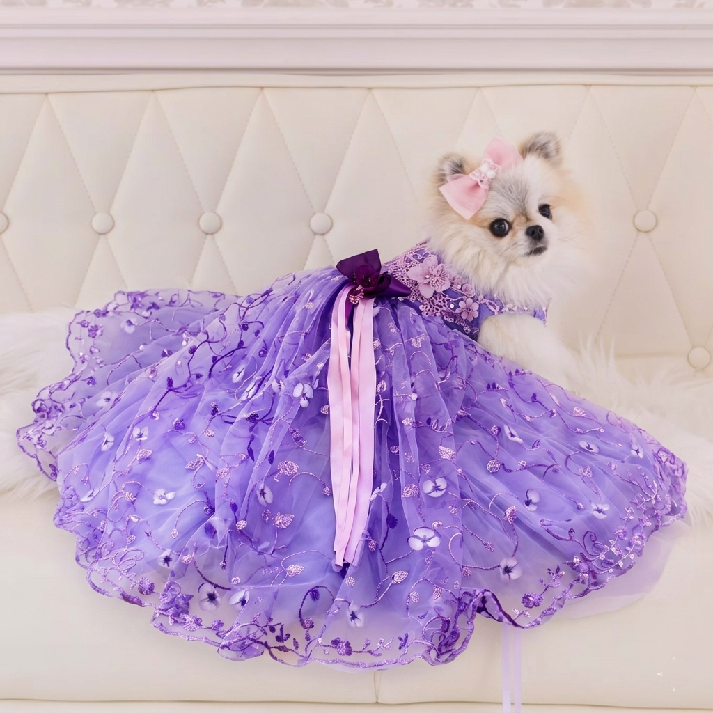 lavender pet wedding gown