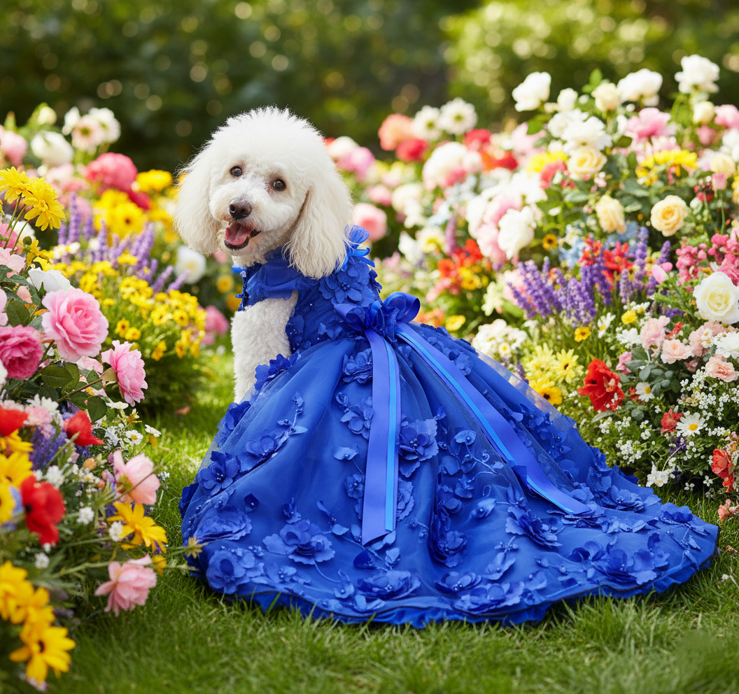 Royal Blue 3D Floral Ball Gown Dog Dress