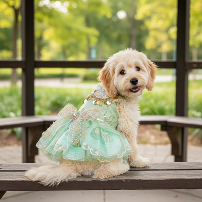 Dog Dress Green Luxe Sequin Princess