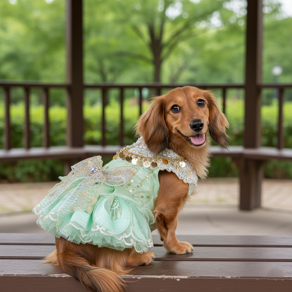 Dog Dress Green Luxe Sequin Princess