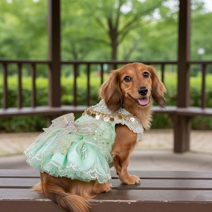 Dog Dress Green Luxe Sequin Princess