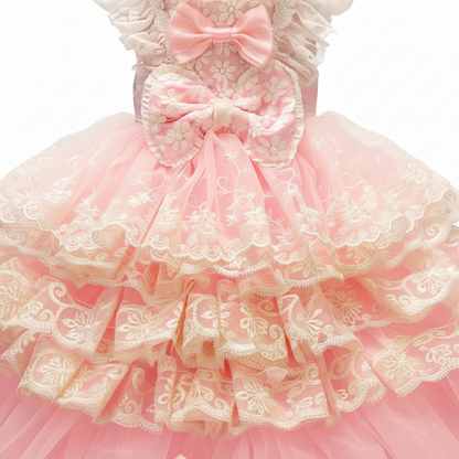 Elegant Pink Lace Dog Dress Trailing Handcrafted Princess Tutu Gown for Wedding Party