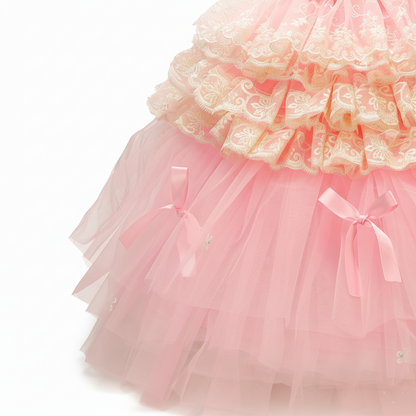 Elegant Pink Lace Dog Dress Trailing Handcrafted Princess Tutu Gown for Wedding Party