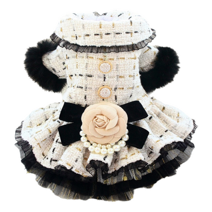 Handmade Luxury Pet Tweed Coat Dog Dress Outfit For Winter Fashion