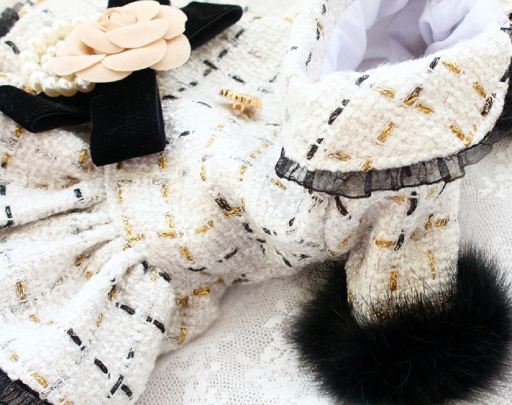 Handmade Luxury Pet Tweed Coat Dog Dress Outfit For Winter Fashion