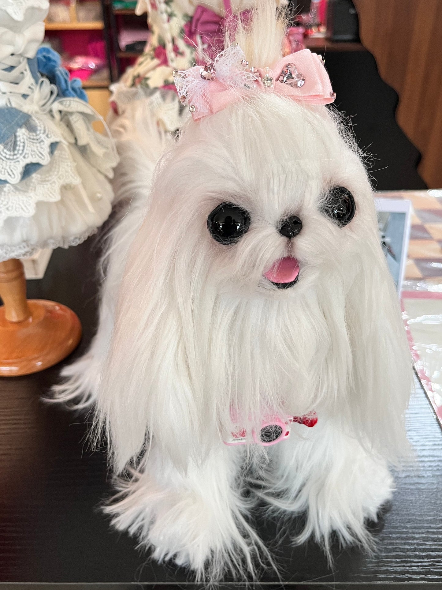 Pet Accessories Lace Bow Hair Clip with Heart Rhinestones headwear