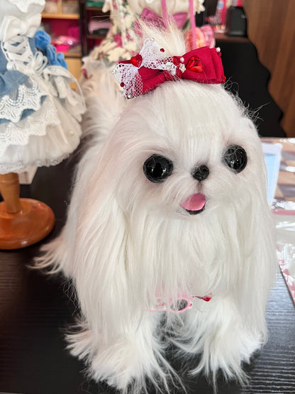 Pet Accessories Lace Bow Hair Clip with Heart Rhinestones headwear