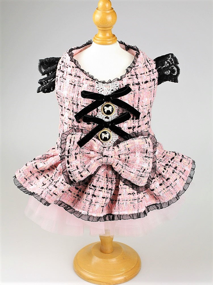 Pink Tweed Dog Coat Dress Pet Tutu Outfit