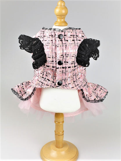 Pink Tweed Dog Coat Dress Pet Tutu Outfit