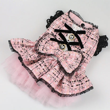 Pink Tweed Dog Coat Dress Pet Tutu Outfit