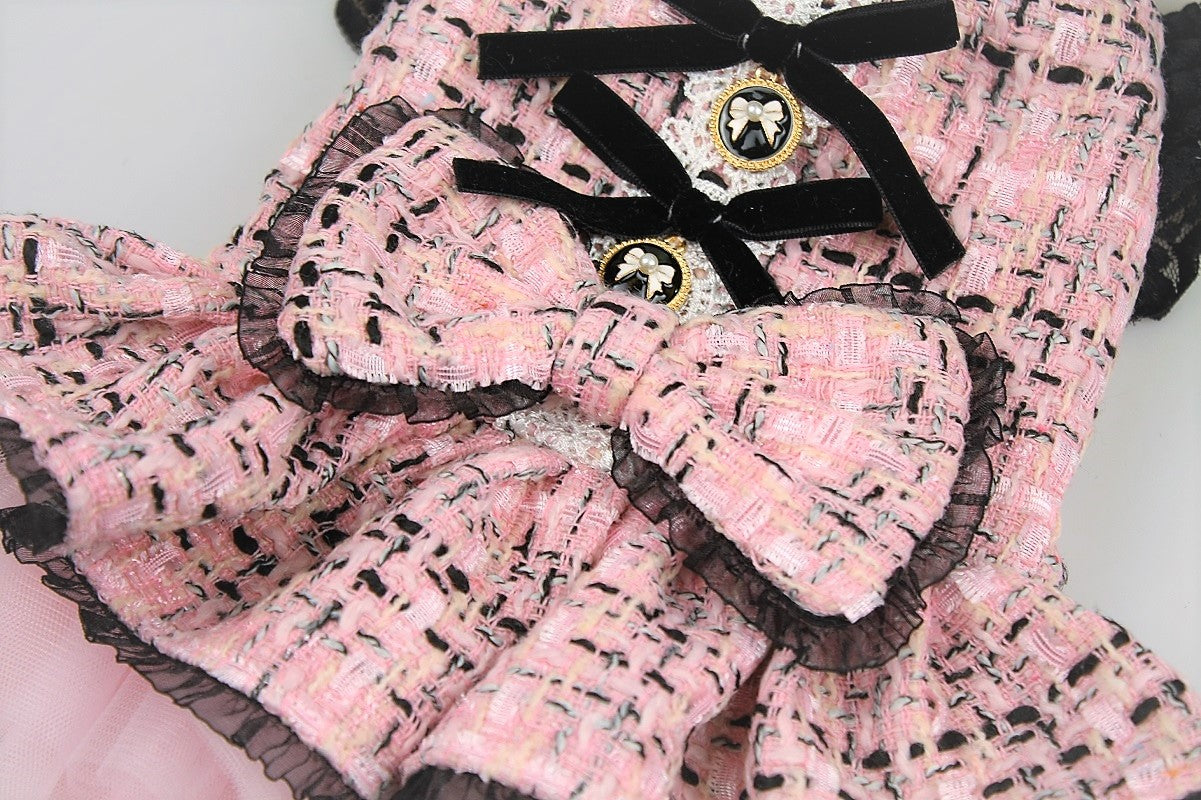 Pink Tweed Dog Coat Dress Pet Tutu Outfit