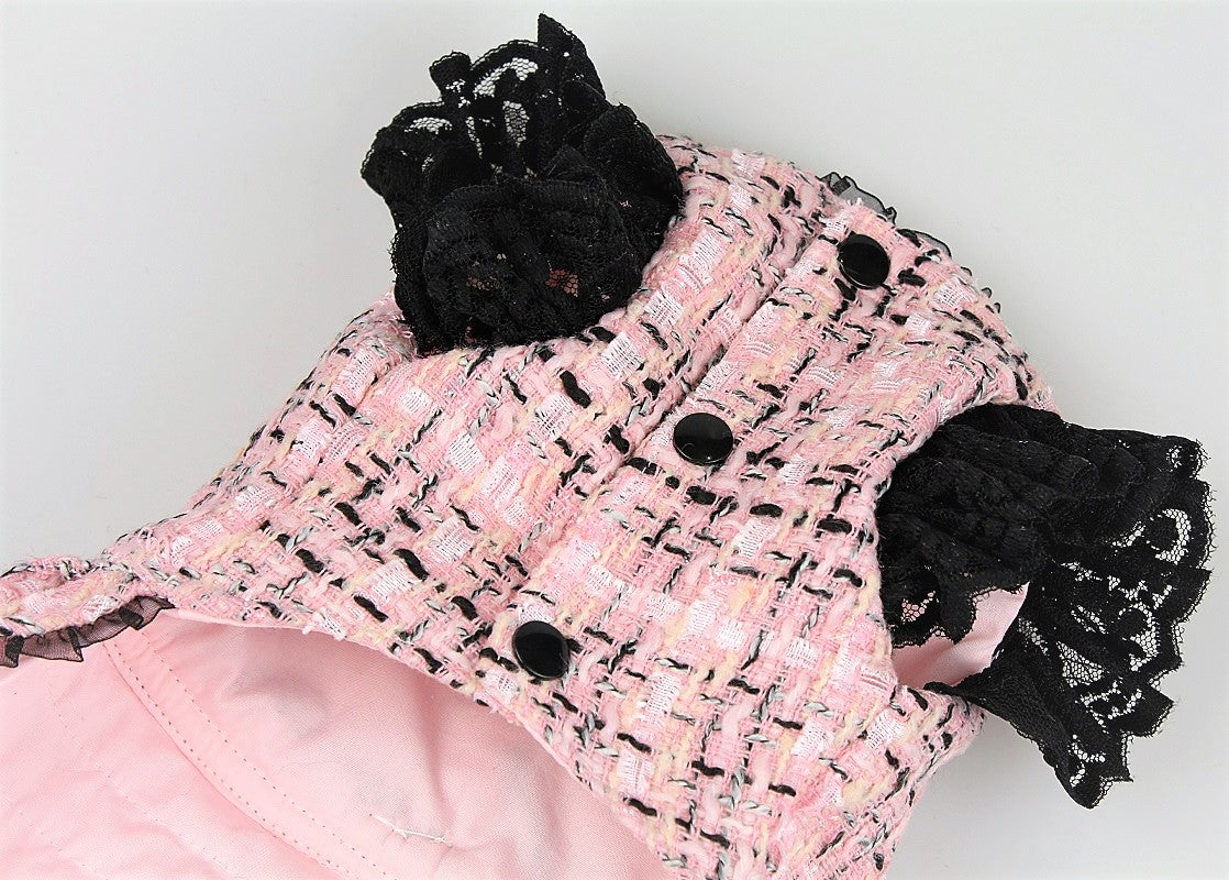 Pink Tweed Dog Coat Dress Pet Tutu Outfit