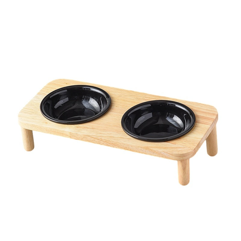 Wood Stand Double Pet Bowl - Black