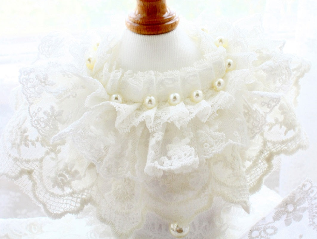 Pearl Victorian collar detail on luxury pet wedding dress