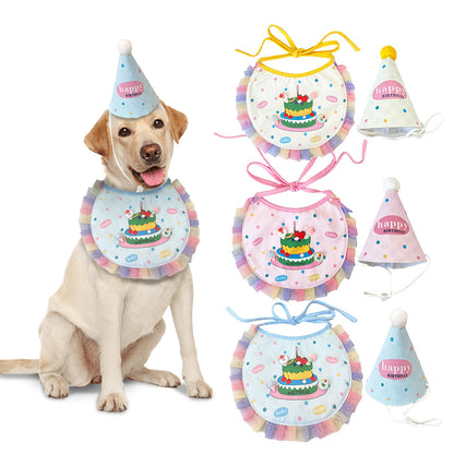 Pink Cake Pet Birthday Hat and Bib Set
