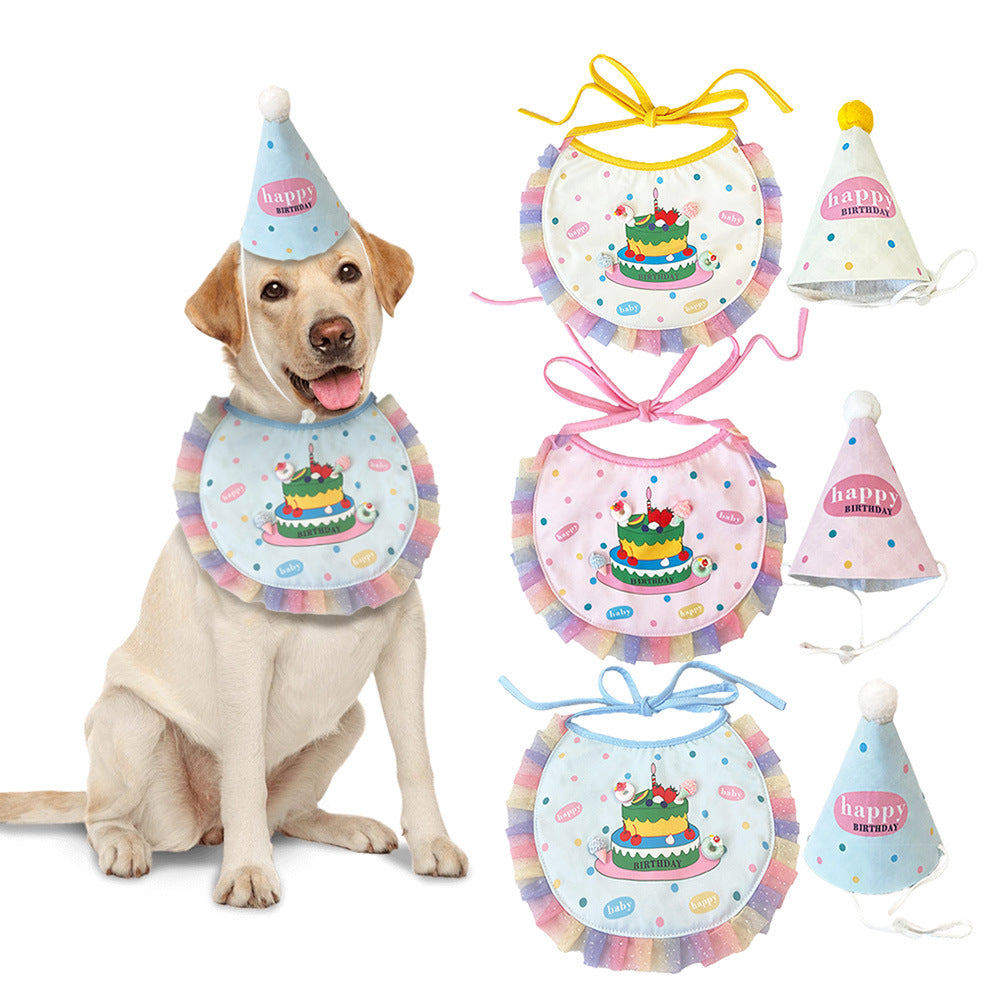 Blue Cake Pet Birthday Hat and Bib Set