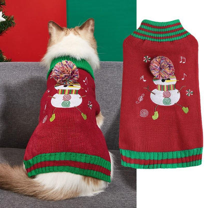 Christmas Pet Sweater • Knit Snowman & Pom-Pom Hat