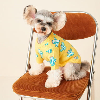 Dog sweater blue cactus