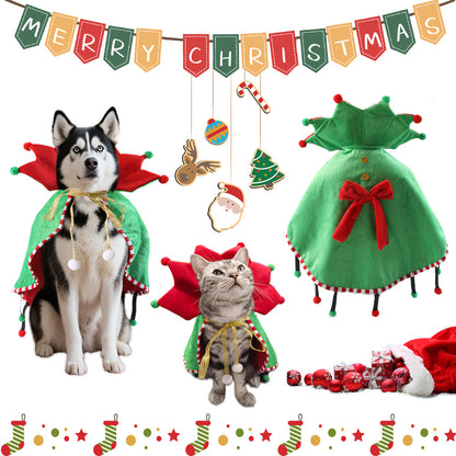 Dog & Cat Christmas Cape • Fleece Cloak with Pom-Poms