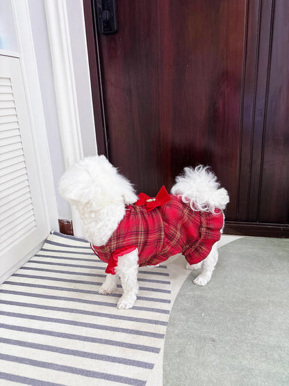 Dog Dress with Hat Warm Red Plaid