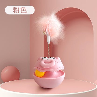 Interactive Tumbler Cat Toy with Feather Teaser & Ball - Self-Play
