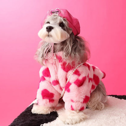 Cozy Heart Fleece Pet Coat Pink