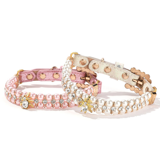 Pet Luxury Pink Pearl Collar with Bee Pendant For Dog