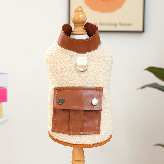 Pet Sherpa Vest with Leather Pocket and D-Ring