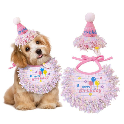 Pink Balloon Pet Birthday Hat and Bib Set
