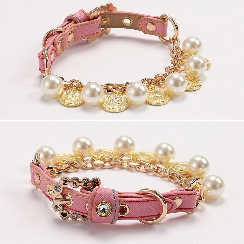 Royal Coin & Pearl Charm Pet Collar
