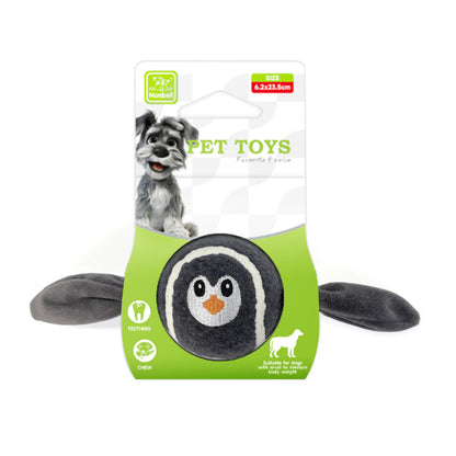 Gray penguin animal tennis ball pet toy with soft fabric wings