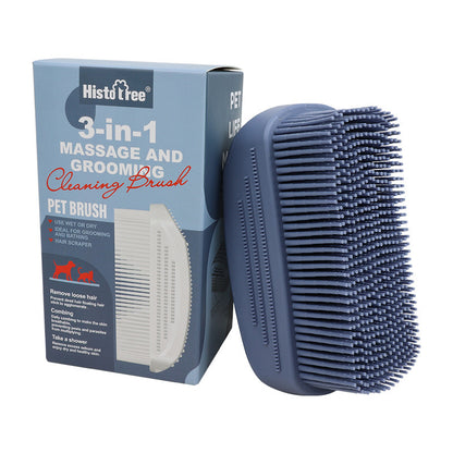 Fine bristle TPR pet bath massage brush with 3-in-1 grooming box